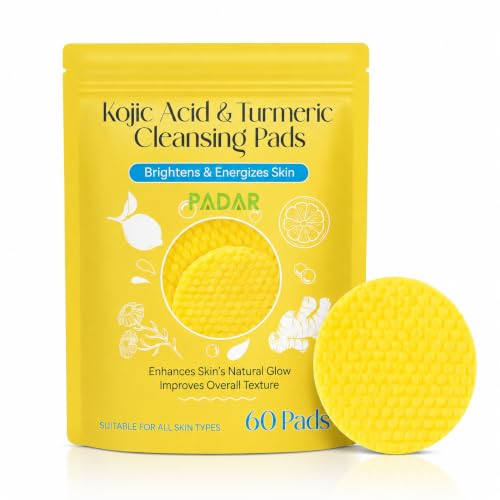 Image of Kojic Acid & Turmeric Cleansing Pads for Face | Exfoliating Facial Pads with Lemon Extract | Helps Brighten Appearance & Remove Dirt, Oil & Makeup | Suitable for All Skin Types | 60 Pads