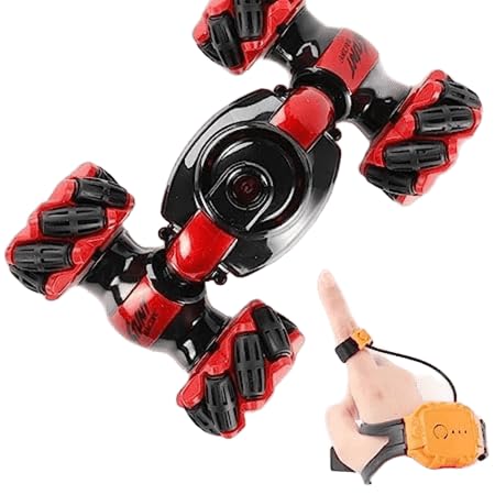 Gupta and Sons Gesture Sensor RC Stunt Car with Light Music, Car Stunt Remote Control Twisting Drift 2.4Ghz Toy, Double Sided Rotating Off Road Vehicle 360° Flips Best Gifting Item Toy for Kids | Red