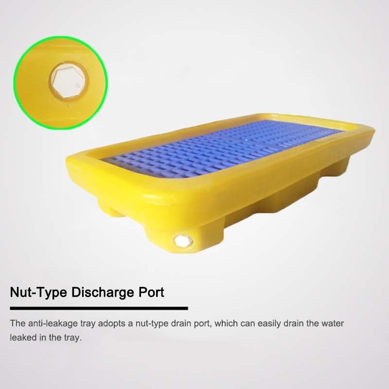 Bac de rétention Jaune, Plateau verrouillable pour fût d'huile avec Orifice de vidange, Plateforme de Stockage Industrielle modulaire détachable pour entrepôt (68 x 68 x 15 cm).