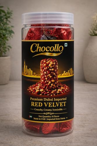 Chocollo Premium Dubai Red Velvet Chocolate | Imported Cream Filled Crunchy Dessert | Luxury Gift Box | 3-Layer Creamy Filling & Dry Fruit Loaded | 8 