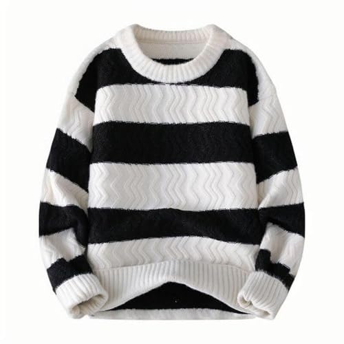 Men's Striped Color Block Drop Shoulder Sweater, Long Sleeve Round Neck Knit Fashion Pullover Casual Warm Sweaters2