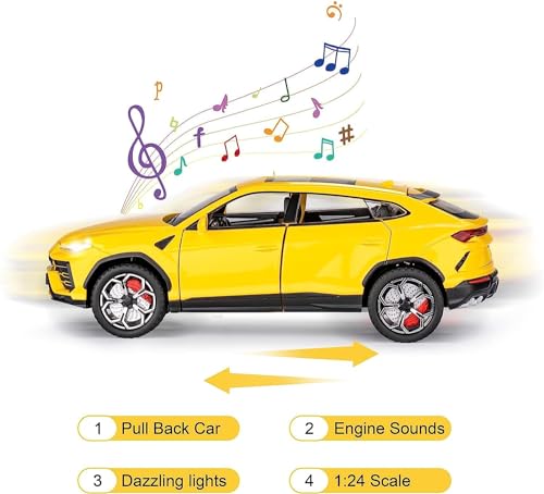 Image of 1:24 Urus Toy Car for Kids Diecast Metal Cars Model Urus Toy Car for Kids Sound and Light Pull Back Openable Door,