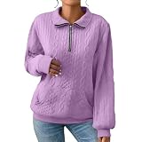 1/4 Zip Pullover Women Long Sleeve Textured Quilted...