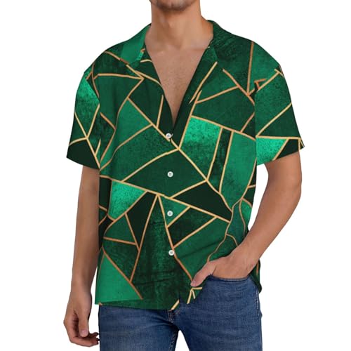black and gold geometric Print Men's Pocket Hawaiian Shirts â€“ Short Sleeve Casual Beachwear for Summer S-4XL3