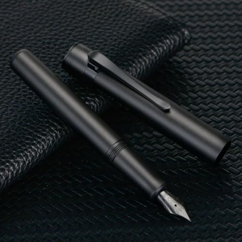 Image of Hongdian M2 Mini Fountain Pen with Bent Nib, Sleek Shape Aluminium Short Pocket Travel Pen (Matte Black)