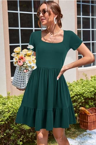 Image of Newshows Women's 2026 Summer Casual Square Neck Ruffle A Line Beach Vacation Sundress Work Business Dress with Pockets