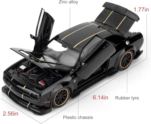 Image of FEXXA Hellcat 1:32 Scale Dodge Challenger Die-Cast Metal Toy Model Car for Kids - Pull Back Mechanism, Birthday Gift for 3+ Year Old Boys (Hellcat Black)