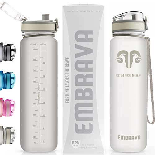 Embrava Best Sports Water Bottle - 32Oz Large - Fast Flow, Flip Top Leak Proof Lid W/One Click Open - Non-Toxic Bpa Free & Eco-Friendly Plastic - For Men & Women #TOP6