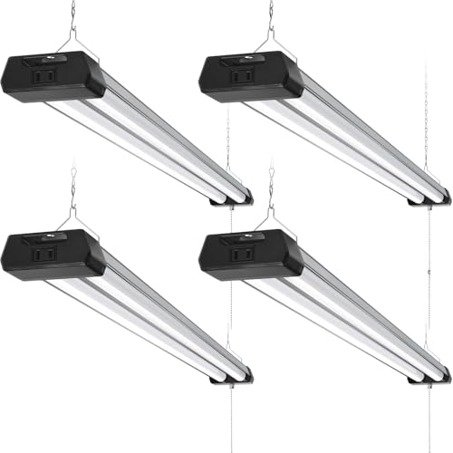 Image of Barrina BS42a 4FT LED Shop Light for Garage, 42W, 5000K, 4800LM, Linkable Plug in Light Fixture, Workshop, Hanging or Flush Mount, Concealed Wiring Design, Pull Chain Switch, Heat Dissipation, 4 Packs