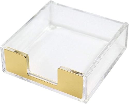 Soporte adhesivo de acrílico dorado transparente para escritorio, soporte de notas, dispensador de papel, organizador de accesorios de escritorio