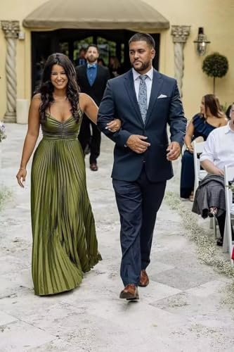 Pleated Satin Bridesmaid Dresses for Women Spaghetti Strap Prom Gown V-Neck Long Formal Wedding Guest Dress4