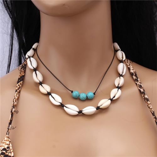Dreuyet Puka Shell Necklace for Men Women Bohemian Handmade Natural White Colorful Irregular Shell Choker Necklace Adjustable Seashell Necklace Cowrie Hawaiian Summer Beach Boho Jewelry Gifts4