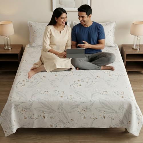 Image of Mafatlal 186 TC Metro Cotton Double Bed Bedsheet | 90x100 Inch | Soft, Breathable & Lightweight | Includes 2 Pillow Covers