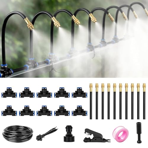 Sistema de Riego Jardín, Kit Nebulizador por Goteo Automatico, Sistema Riego Automático con Ajustable Boquilla Aspersor Pulverizador, Sistema de Riego por Goteo para Jardin Invernadero