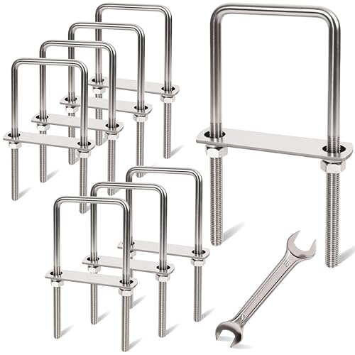 Image of 8 Pcs M10 Square U Bolts 3 Inch Wide, 3 /8 inch x 3 inchW x 7 inch L | 304 Stainless U Bolt Heavy Duty with Nuts,Bolt Plate and Washers,Square U Bolts 3 inch Wide,Metric bolts
