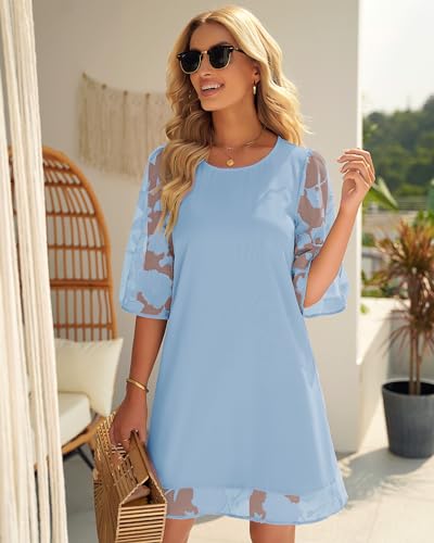 Image of LookbookStore 3 /4 Sleeve Dress for Women Shift Cute Summer Tunic Floral Lace Dresses