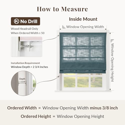 Image of TWOPAGES Liz No Drill Cordless Roman Shades Linen Textured Roman Blinds for Windows, Custom Made Room Darkening Blackout Roman Window Shades, Hardware Included, Everglade Teal, 1 Piece