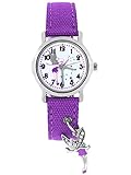 iedliche Kinder Armbanduhr Mädchen Elfe Fee mit einem funkelndem Anhänger auf dem Zifferblatt und eines als Charm am Textilarmband