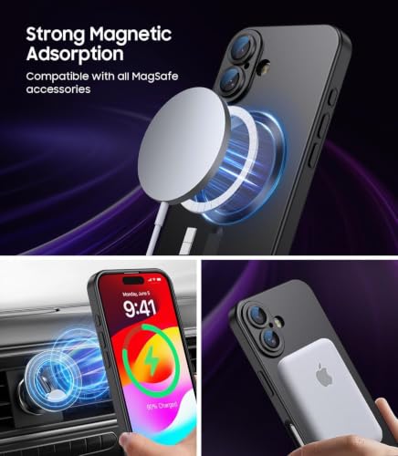 Image of DIZORO Magnetic Case for iPhone 16 Plus Case [Compatible with MagSafe][Built-in Camera Lens Protector] Slim Soft Silicone Bumper Shockproof Metallic Luster Back Cover Phone Case (Black)