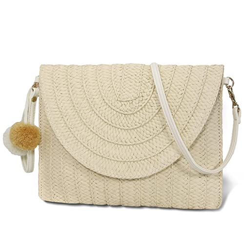 Women Beach Bag Summer Straw Woven Shoulder Bag Crossbody Bucket Handbags Handmade Hobo Purse Bamboo Handle