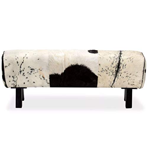 Festnight Estilo Vintage Banco de Cuero de Cabra Auténtico Taburete con Patas de Madera 120x30x45cm
