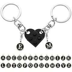 LECTNORE Key Ring Personalised Keyring, Heart Keyring Cute Keychain Personalised Brick Matching Heart Keychain for Couple Friend Valentines Christmas Anniversary Birthday(black, 1 Pair)