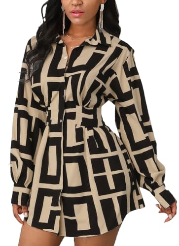 Image of Glozeplus Long Sleeve Button Down Collar Mini Shirt Dress for Women