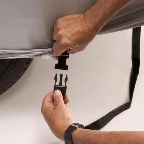 Image of BARBARIKA Waterproof Car Body Cover Compatible with Renault Duster 2025 | Waterproof, UV Resistant, Dustproof, Mirror Pockets, with Belt & Buckle - (Grey)