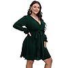 SCOMCHIC-Womens-Plus-Size-Long-Sleeve-Wrap-V-Neck-Tie-Waist-A-Line-Mini-Short-Dress SCOMCHIC Women's Plus Size Dress V Neck Long Sleeve Casual Short Mini Dress Emerald Green Wedding Party Dress 2XL