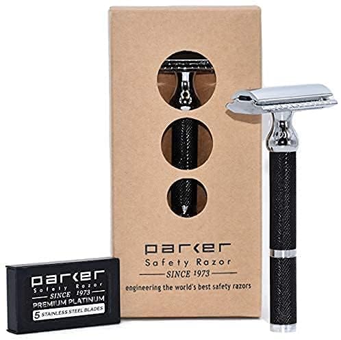 Parker 71R Black Textured 3-Piece Long Handle Safety Razor
