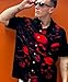 DADDYLOCO Gothic Button Down Shirt, Black with Red Skull Pattern, Short Sleeve, Regular Fit