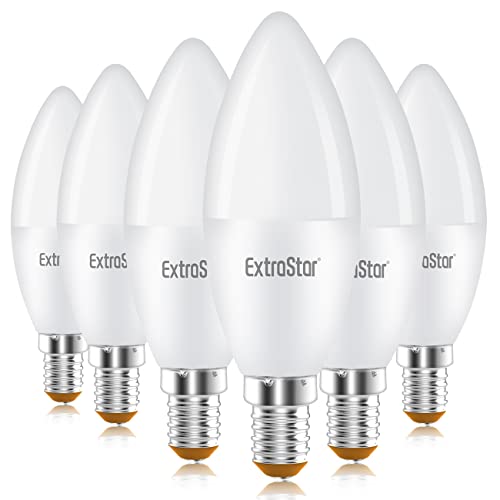 EXTRASTAR E14 LED Candle Light Bulbs, 6W SES Cool White 6500K Daylight Energy Saving Bulb, 42W Equivalent