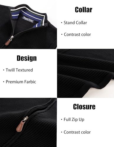 PJ PAUL JONES Men's Sweater Vests Slim Fit Twill Textured Full Zip Sleeveless Vests Casual Outwear 6