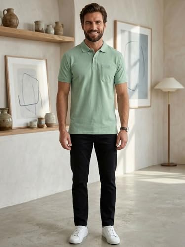 Image of Lux Cozi Men's Polo T-Shirt Regular Fit Half Sleeves with Pocket | Cotton Blend Polo Neck Collar T-Shirt for Men | Casual, Office Comfortable Breathable T-Shirt | Stylish Plain Tee