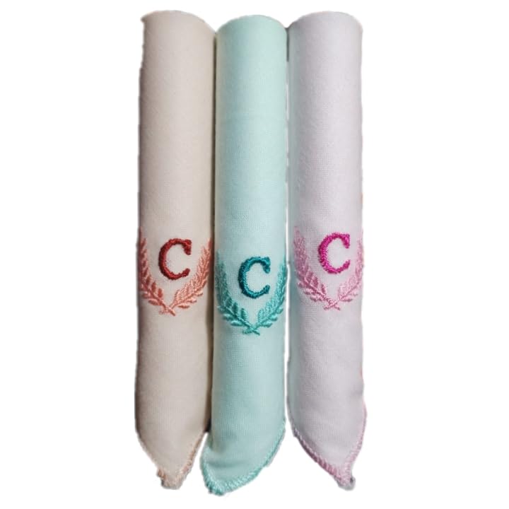 Ladies Initials (C) Multicolor 100% Cotton Handkerchiefs Pack of 3 (6551 C/C)-image-10