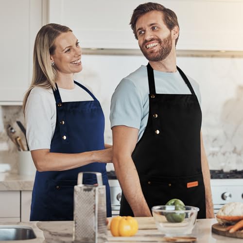 DASHUAIGE 2 Pack Adjustable Waterproof Canvas Aprons, Heavy-Duty Bib with Pockets for Grill & Restaurant Use(Black+Blue) - Cosy Home Interiors DASHUAIGE 2 Pack Adjustable Waterproof Canvas Aprons, Heavy-Duty Bib with Pockets for Grill & Restaurant Use(Black+Blue) - Image 7
