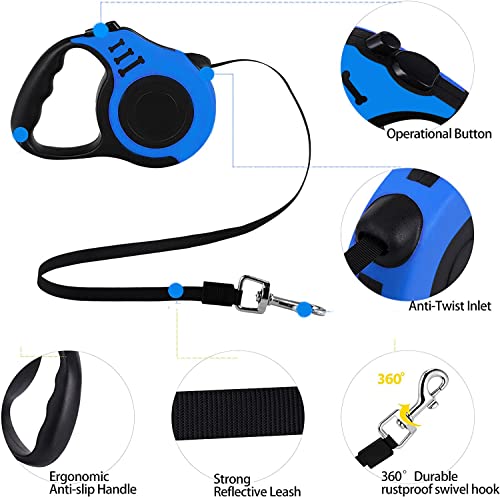 Retractable Dog Leash,Heavy Duty Dog Leash Retractable,Dog Walking Leash For Small Dog Or Cat Up To 26 Lbs,360° Tangle-Free Strong Nylon Tape,Anti-Slip Handle,With Waste Bag Dispenser(10Ft Blue) #TOP2