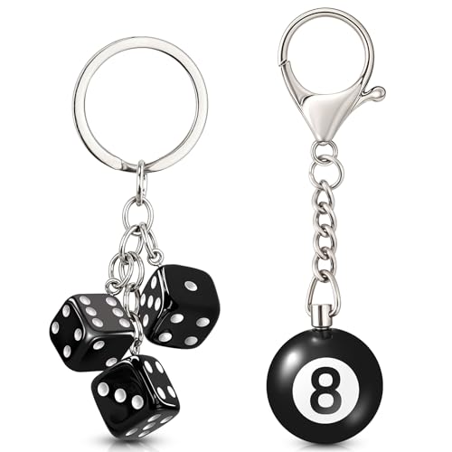Neptniopllab 2PC Keychain-8 Ball Billiard Keychain + Lucky Dice Keyring for Women Men Purse Handbag Backpack Bag Charms Key Chain