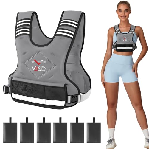 Image of VBSD Adjustable Weighted Vest for Women Men 4-10lb /11-20lb /20-32lb Vest with 6 Ironsand Weights Body Weight Vest with Reflective Strip for Running Walking Strength Training Workouts