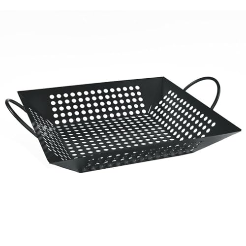 NbgrvB Cesta para parrilla al aire libre, bandeja de carne y verduras sin parrilla, plato de pollo asado de acero, 37,5 x 30,5 x 5,6 cm, color negro