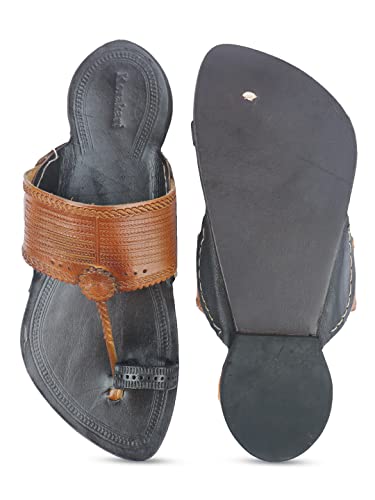 Image of KORAKARI Men Kolhapuri Chappal Handcrafted Sandal Smooth and Comfortable Flip Flops Slipper Stylish Anti Slip Design Genuine Leather Traditional Footwear.