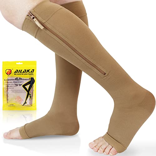 Ailaka Médico de la cremallera Becerro compresión Calcetines 20-30 mmHg para Beige Pequeña Cover