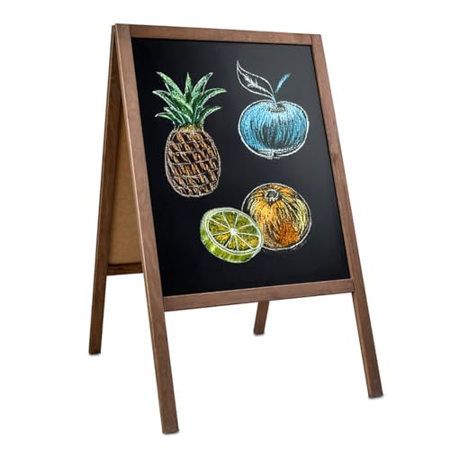 König Werbeanlagen Chevalet de trottoir avec ardoise 95x60cm, Cadre en bois, marron – Stop-trottoir pliable pour commerces & restauration