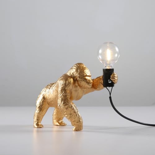 RUIQBMAY Resin Gorilla Table Lamp Gorilla Themed Animal Desk Lamp Art Monkey Night Light Lamp for Bedside,Living Room,Office Decor,AC 110V (Gold Crawling)