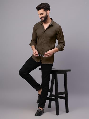 Image of FILO HEVIS Men's Casual Button Down Popcorn Shirts Stylish Long Sleeve Linen Textured Beach Summer Shirt