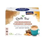 QuikTea Instant Ashwagandha Turmeric Ginger Chai Tea Latte, 10 Single-Serve Sachets, Artisanal Indian Chai Latte Mix, Just Add Hot Water, Low Caffeine, Non-GMO, Gluten Free