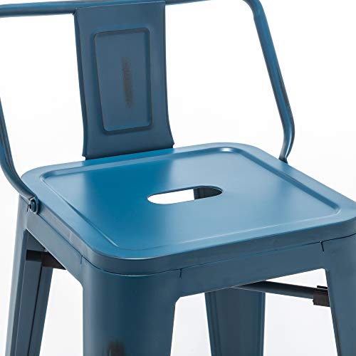 Haobo Home 24" Metal Bar Stools Industrial Barstools Counter Height Stools For Indoor/Outdoor Barstools [Set Of 4] (24", Low Back Distressed Navy) #TOP5