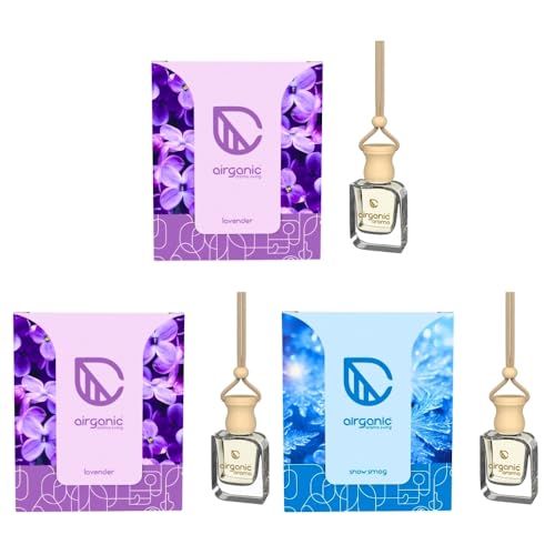 Image of AIRGANIC Aroma Swing Combo Offer : Lavender - Pack of 2 & Snow Smog | Aroma with Essential Oils in Glass Bottle with Wooden Diffuser Lid| Car Hanging Accessories| Car Accessories Interior