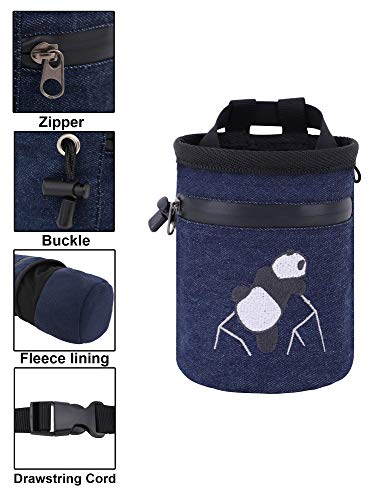 AMC Rock Climbing Chalk Bag with Embroidery/Pocket/Belt (Denim Blue, 6 inches x 4 inches)
