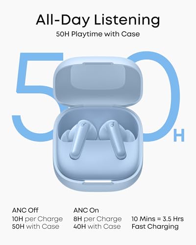 Image of Soundcore P31i by Anker, Real-Time Adaptive Noise Cancelling, Hi-Res Sound, Translation Earbuds, 50H Playtime, Wireless Earbuds, Bluetooth Earphones, Spatial Audio, Fast Charging, IP55 (Light Blue)